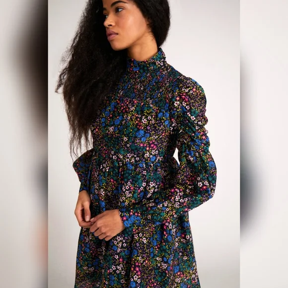 MUNTHE Correct Black Floral Smocked Dress Organic - Picture 2 of 15